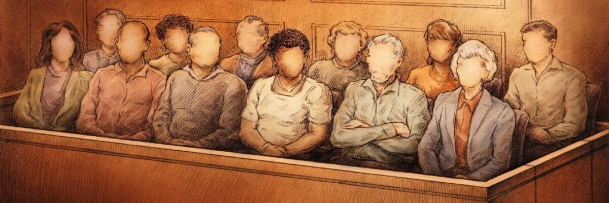 Mock jury participants deliberating in Miami